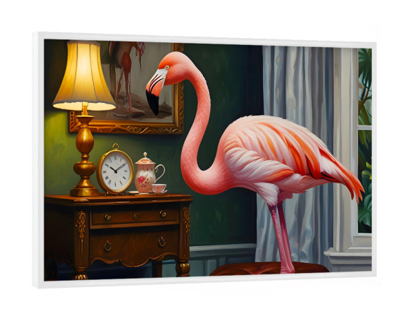 Poster mit weißem Rahmen "Flamingos gemütliche Ecke" artboxONE - Tiere