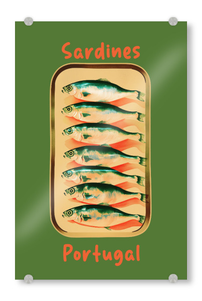 Acrylglasbild "Portugiesische Sardinen" artboxONE - Typografie,Essen & Trinken,Reise / Strand und Meer