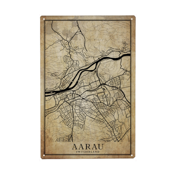 Holzbild "Aarau Vintage CityMap" artboxONE - Städte / Weitere,Kartografie