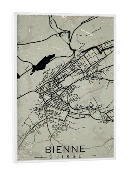 Poster mit weißem Rahmen "Bienne Retro City" artboxONE - Städte / Weitere
