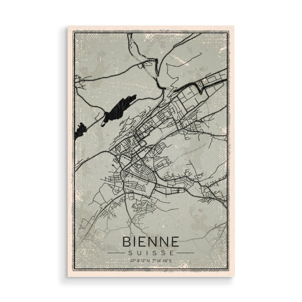 Holzbild "Bienne Retro City" artboxONE - Städte / Weitere