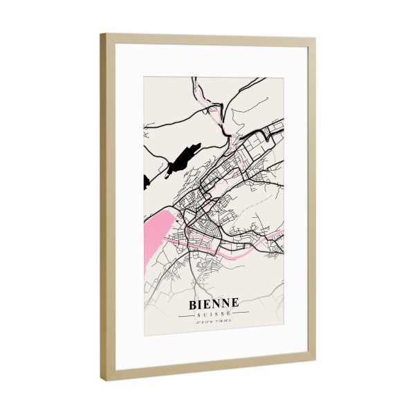 Poster mit Rahmen Gold "Stadt Biel" artboxONE - Städte / Weitere,Kartografie