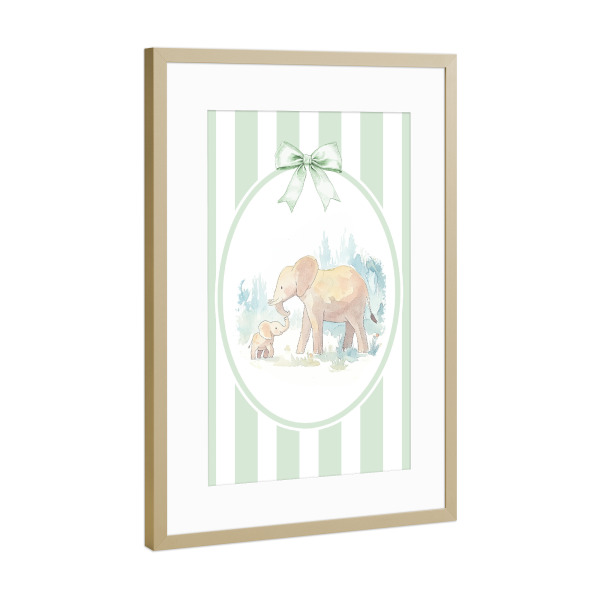 Poster mit Rahmen Gold "Baby-Elefant-Kunst" artboxONE - Für Kinder,Tiere,Für Mama