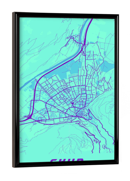 Poster mit schwarzem Rahmen "Chur Map Plan" artboxONE - Städte / Weitere,Kartografie