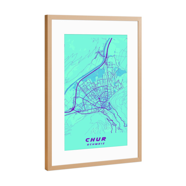 Poster mit Rahmen Kupfer "Chur Map Plan" artboxONE - Städte / Weitere,Kartografie
