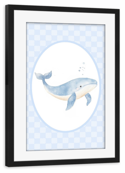 Poster mit Rahmen schwarz "Großer Blauwal" artboxONE - Für Kinder,Tiere,Für Mama