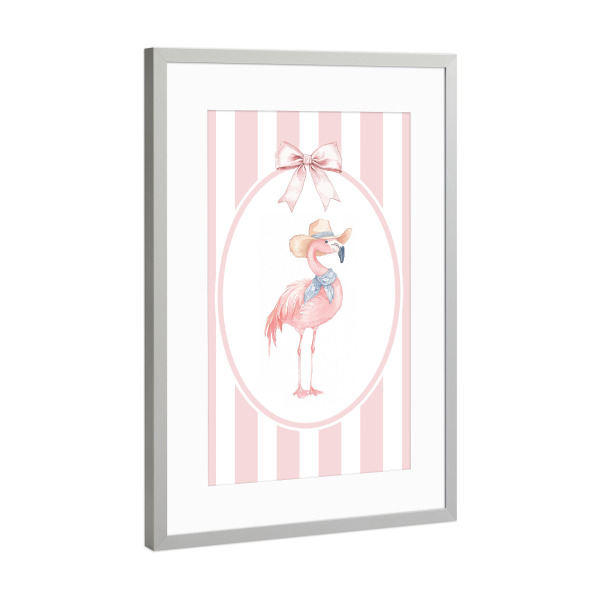 Poster mit Rahmen Silber "Cowboy-Flamingo" artboxONE - Für Kinder,Tiere,Für Mama