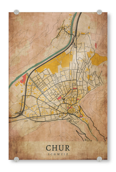 Acrylglasbild "Retro Chur City" artboxONE - Städte / Weitere,Kartografie