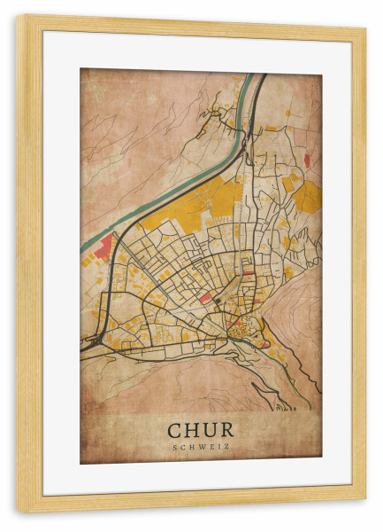 Poster mit Rahmen kiefer "Retro Chur City" artboxONE - Städte / Weitere,Kartografie