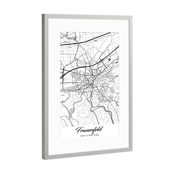 Poster mit Rahmen Silber "Frauenfeld City Map" artboxONE - Städte / Weitere,Kartografie