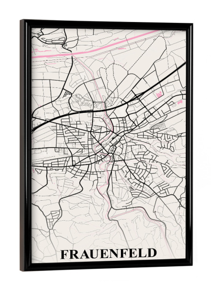 Poster mit schwarzem Rahmen "Map Frauenfeld" artboxONE - Städte / Weitere,Kartografie