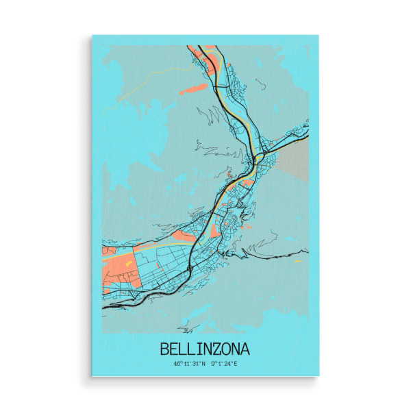 Holzbild "Bellinzona Citymap Schweiz" artboxONE - Städte / Weitere,Kartografie