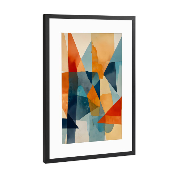 Poster mit Rahmen Schwarz (Metallic) "Abstract Angles of Blue and Orange" artboxONE - Abstrakt,Geometrie