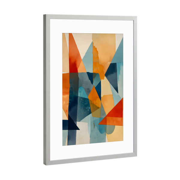 Poster mit Rahmen Silber "Abstract Angles of Blue and Orange" artboxONE - Abstrakt,Geometrie