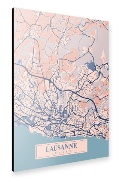 Alu-Dibond "Lausanne City Plan" 75x50 cm artboxONE