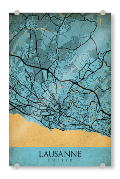 Acrylglasbild "Retro City Lausanne" artboxONE - Städte / Weitere,Kartografie