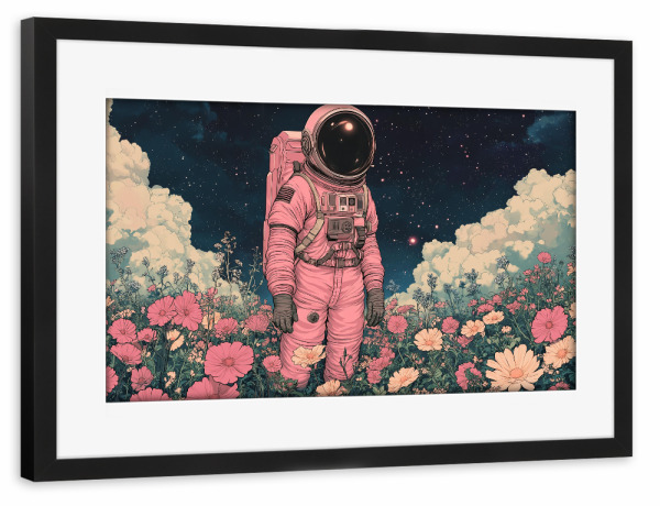 Poster mit Rahmen schwarz "Blumenfeld im Weltraum" artboxONE - Natur,Menschen,Galaxy