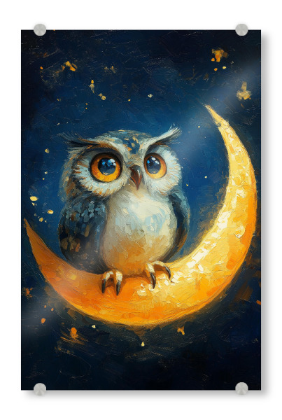 Acrylglasbild "Eule auf dem Mond - Nachtzauber" artboxONE - Natur,Tiere