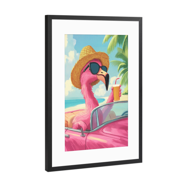 Poster mit Rahmen Schwarz (Metallic) "Funny Flamingo" artboxONE - Tiere,Reise / Strand und Meer,Automobile,Lustig