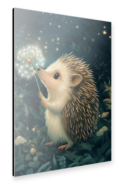 Alu-Dibond "Träumender Igel im Lichterwald" 30x20 cm artboxONE