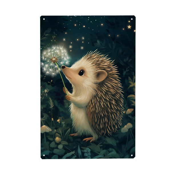 Holzbild "Träumender Igel im Lichterwald" artboxONE - Natur,Tiere