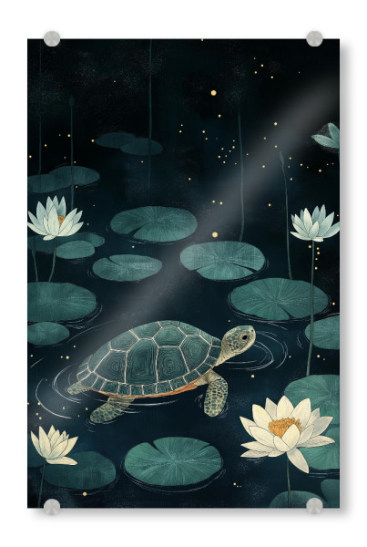 Acrylglasbild "Schildkröte im nächtlichen Teich" artboxONE - Natur,Tiere