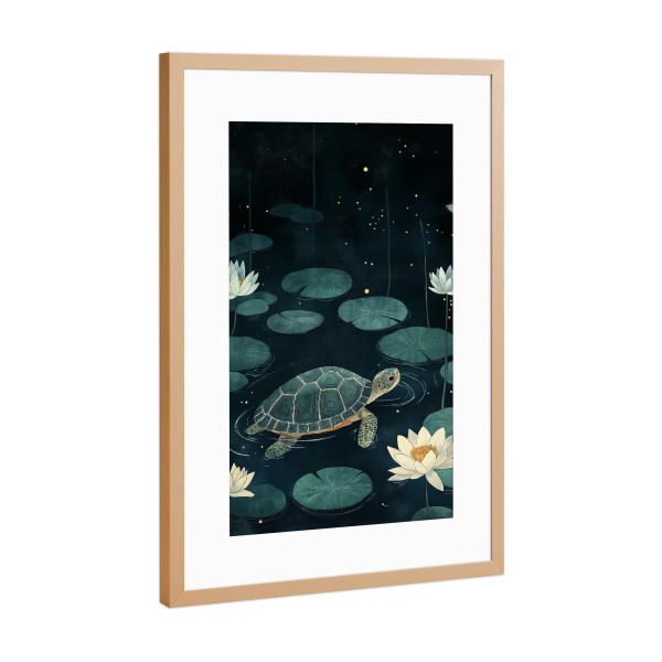 Poster mit Rahmen Kupfer "Schildkröte im nächtlichen Teich" artboxONE - Natur,Tiere