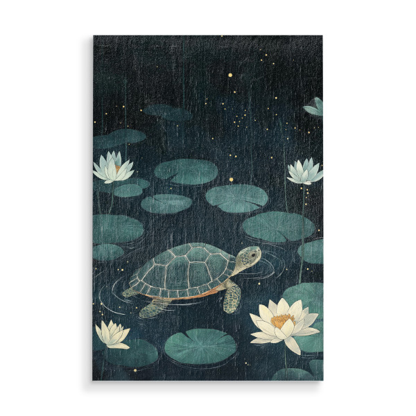 Holzbild "Schildkröte im nächtlichen Teich" artboxONE - Natur,Tiere