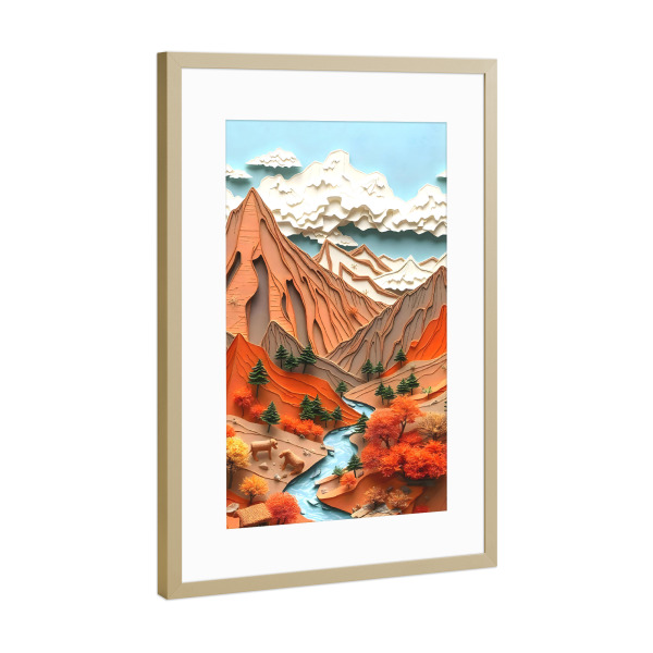 Poster mit Rahmen Gold "Assemblage 03 Orange Mountains" artboxONE - Natur