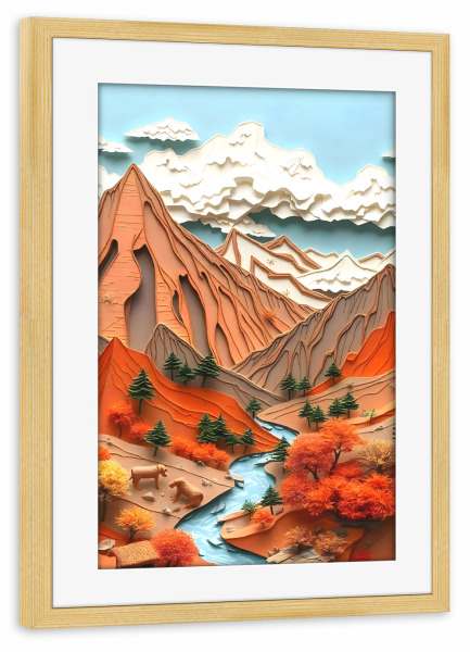 Poster mit Rahmen kiefer "Assemblage 03 Orange Mountains" artboxONE - Natur
