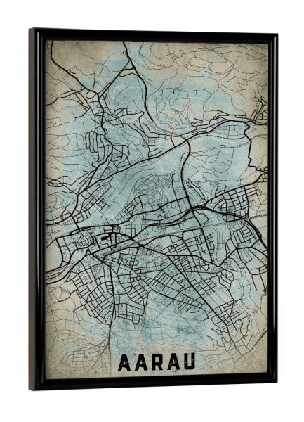 Poster mit schwarzem Rahmen "Retro Aarau City" artboxONE - Städte / Weitere,Kartografie