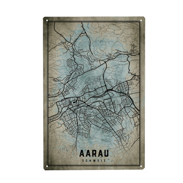 Holzbild "Retro Aarau City" artboxONE - Städte / Weitere,Kartografie