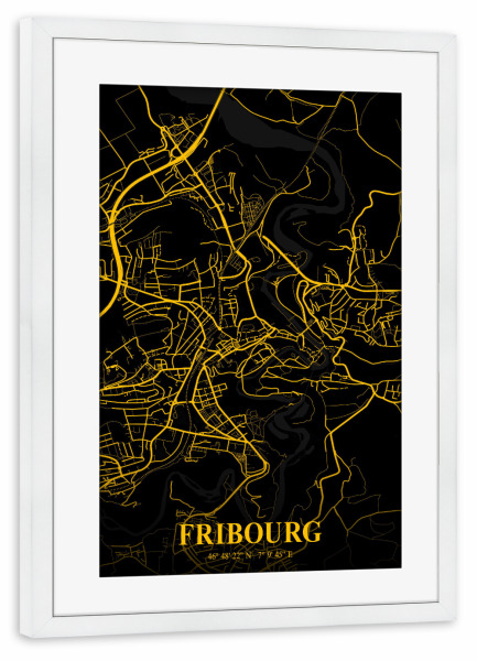 Poster mit Rahmen weiß "Fribourg Stadt Map" artboxONE - Städte / Weitere,Kartografie