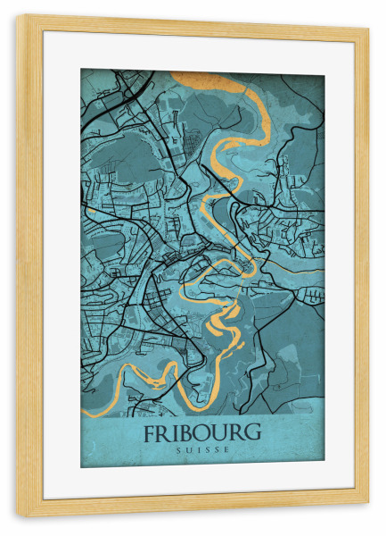 Poster mit Rahmen kiefer "Vintage City Fribourg" artboxONE - Städte / Weitere,Kartografie