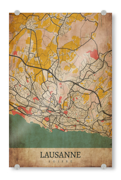 Acrylglasbild "Lausanne Retro City" artboxONE - Städte / Weitere,Kartografie