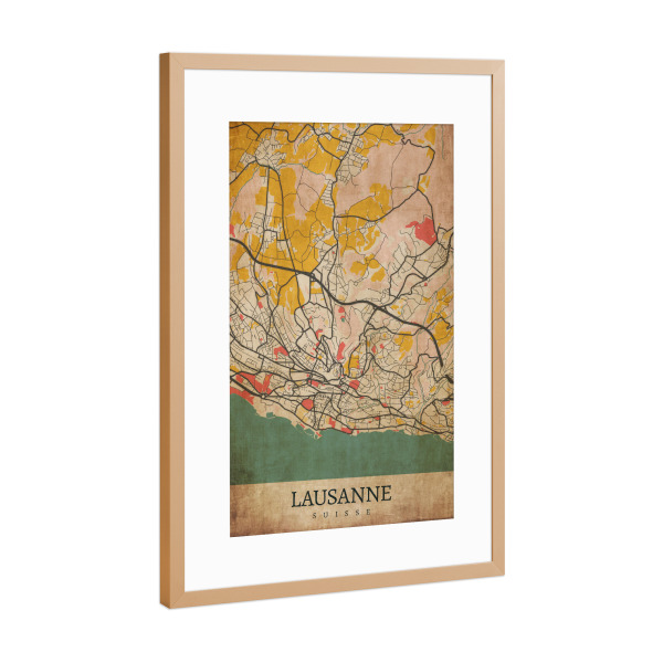 Poster mit Rahmen Kupfer "Lausanne Retro City" artboxONE - Städte / Weitere,Kartografie
