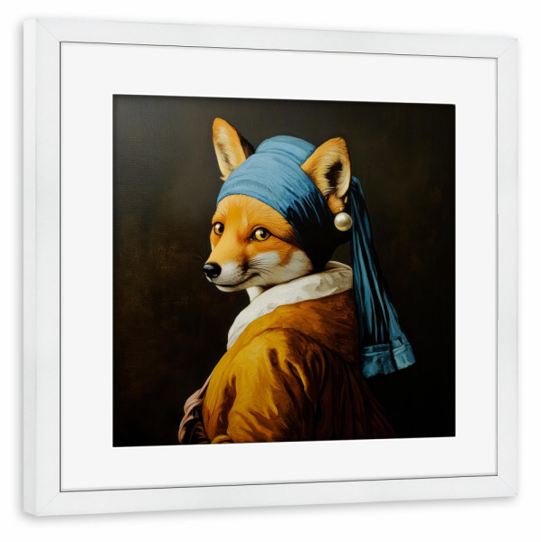 Poster mit Rahmen weiß "Der Fuchs mit dem Perlenohrring" artboxONE - Tiere,Comic,Lustig