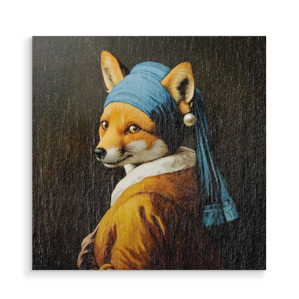 Holzbild "Der Fuchs mit dem Perlenohrring" artboxONE - Tiere,Comic,Lustig