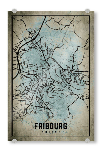 Acrylglasbild "Fribourg Retro City" artboxONE - Städte / Weitere,Kartografie