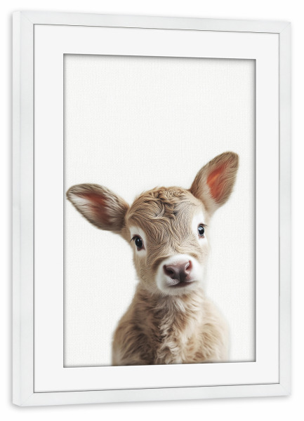 Poster mit Rahmen weiß "Milo niedliches Kalb-Baby" artboxONE - Für Kinder,Tiere,Lustig