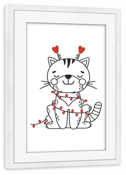 Poster mit Rahmen weiß "Liebeslinie Katzentierillustration" artboxONE - Tiere,Liebe