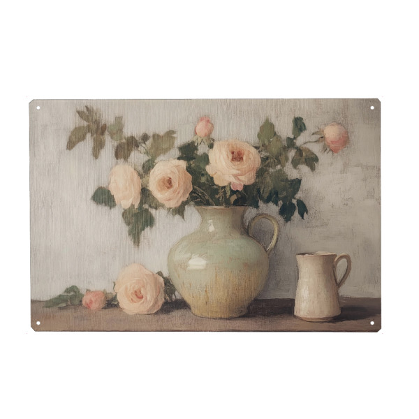 Metall Poster "Vintage flower vase" artboxONE - Natur,Floral - Rose,Rosen,Rosa rose,Rosa rosen,Vintage-blumenvase - Blechschild