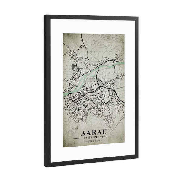 Poster mit Rahmen Schwarz (Metallic) "Aarau Vintage City Map" artboxONE - Städte / Weitere,Kartografie