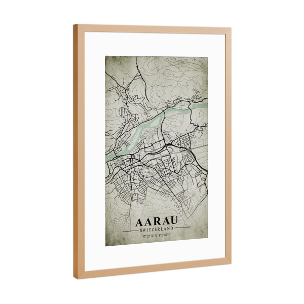 Poster mit Rahmen Kupfer "Aarau Vintage City Map" artboxONE - Städte / Weitere,Kartografie