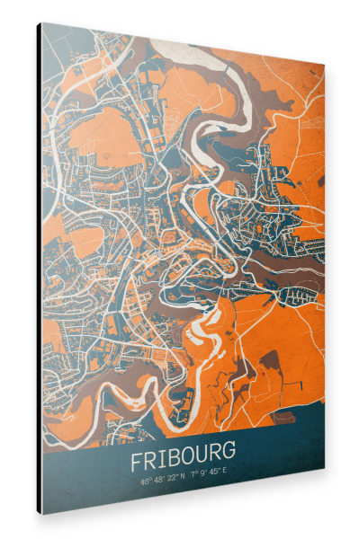 Alu-Dibond "Fribourg Vintage Map" 30x20 cm artboxONE