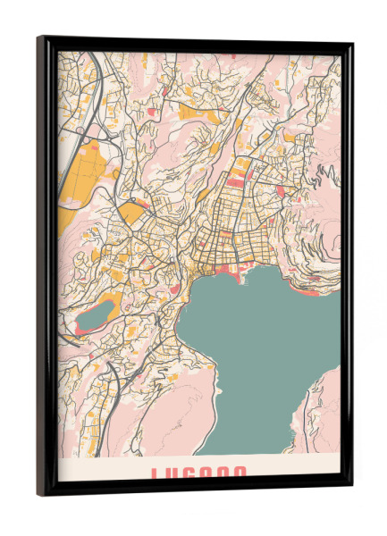 Poster mit schwarzem Rahmen "Lugano Map Plan" artboxONE - Städte / Weitere,Kartografie