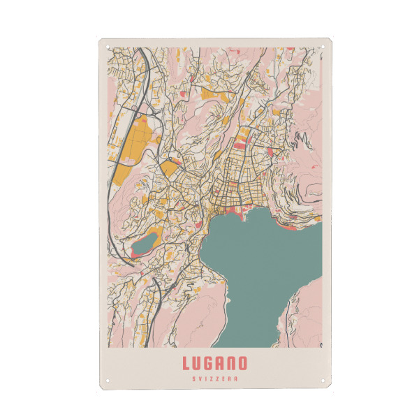 Metall Poster "Lugano Map Plan" artboxONE - Städte / Weitere,Kartografie