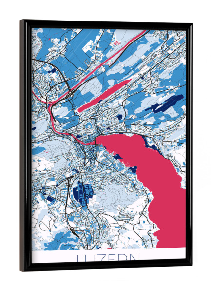 Poster mit schwarzem Rahmen "Stadt Luzern" artboxONE - Städte / Weitere,Kartografie