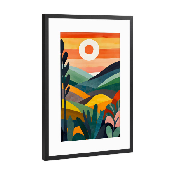 Poster mit Rahmen Schwarz (Metallic) "Sunrise Over Rolling Hills" artboxONE - Natur,Abstrakt