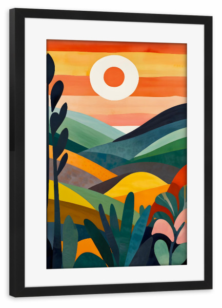 Poster mit Rahmen schwarz "Sunrise Over Rolling Hills" artboxONE - Natur,Abstrakt